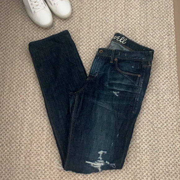 MADEWELL Distressed Rail Straight Denim Jeans Dark Indigo Whiskering 31 - Picture 3 of 10